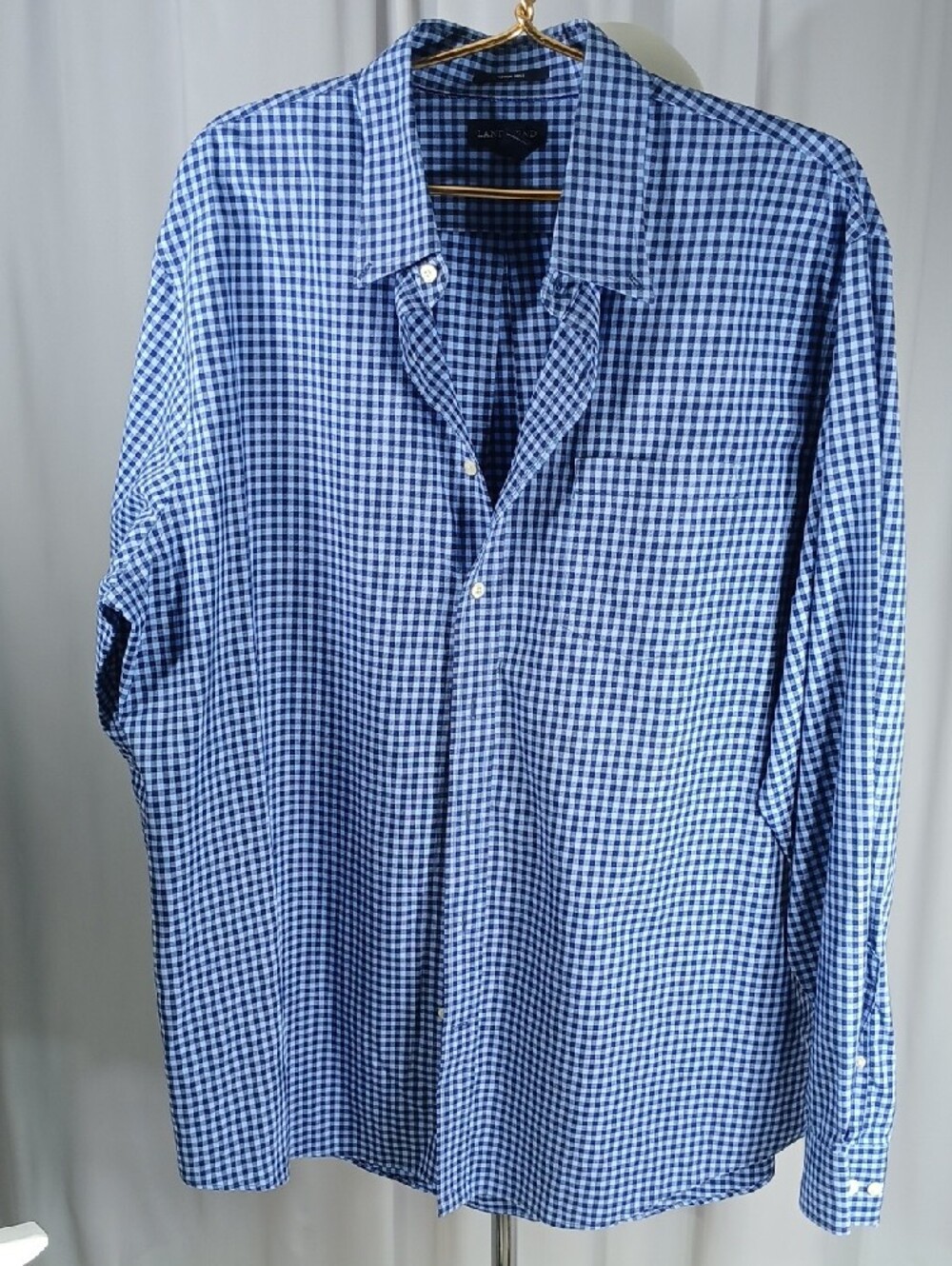 Lands' End Men's Blue cotton Gingham Button-Down Shirt